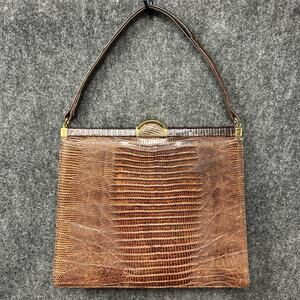 Vintage Bellestone Handbag Clasp Purse Brown Reptile Style Structured AS-IS